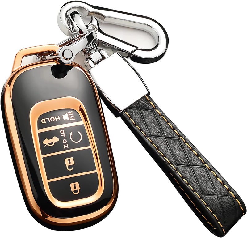 Cacacar for Honda Key Fob Cover with Keychain, for Honda Civic CR-V Accord HR-V Pilot Premium Soft TPU Full Protection Key Fob Case Smart Remote Key Protector (Size D-Black) - Image 1